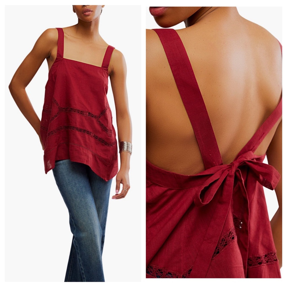 Free People Lace Inset Handkerchief Hem Cotton top